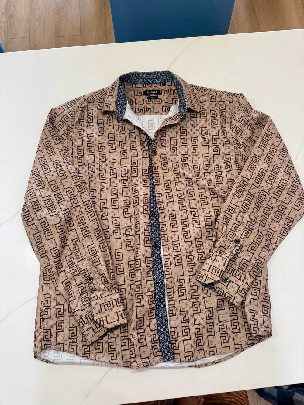 Men's Beige Geometric Print Button-Down Shirt